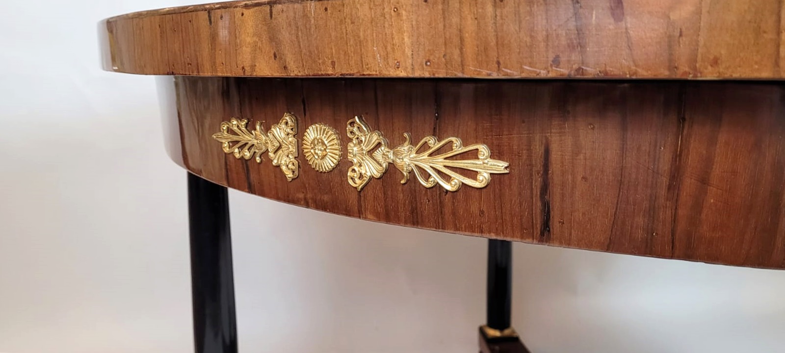 large round table with column legs from the empire period - fruitwood marquetry and gilded bronze