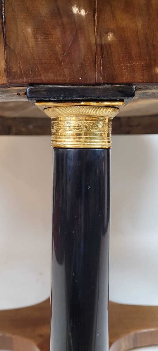 large round table with column legs from the empire period - fruitwood marquetry and gilded bronze