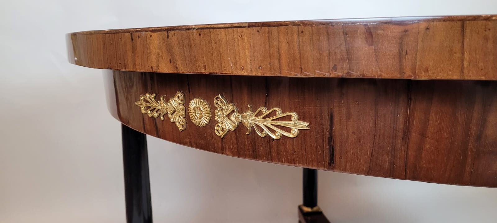 large round table with column legs from the empire period - fruitwood marquetry and gilded bronze