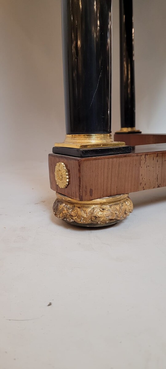 large round table with column legs from the empire period - fruitwood marquetry and gilded bronze