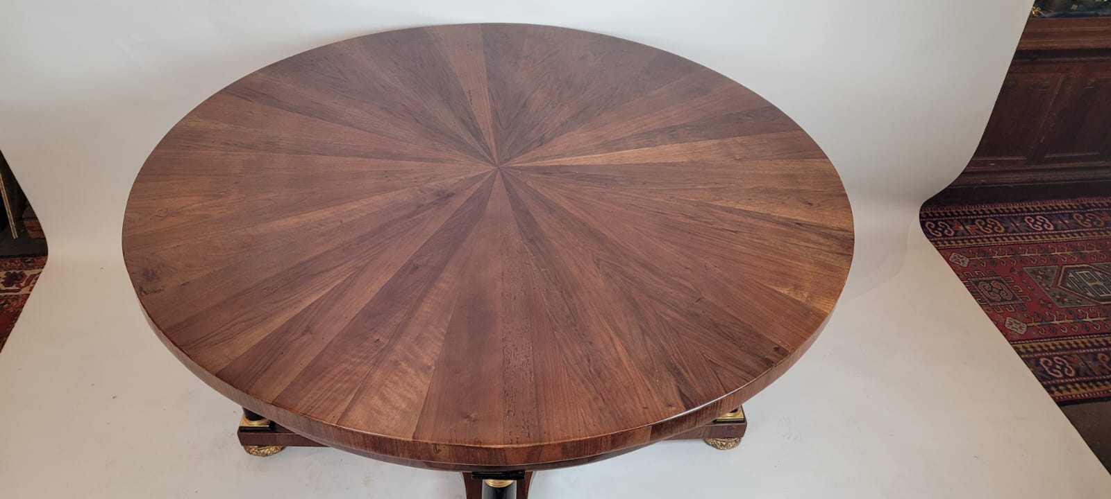 large round table with column legs from the empire period - fruitwood marquetry and gilded bronze