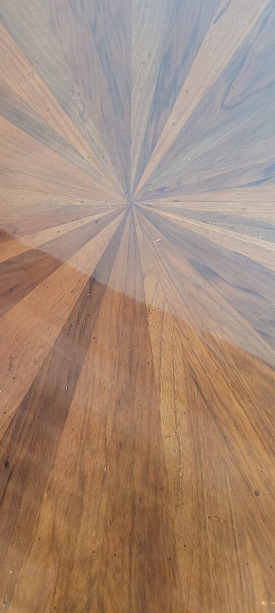 large round table with column legs from the empire period - fruitwood marquetry and gilded bronze