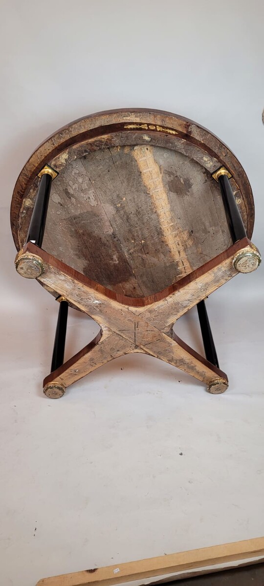 large round table with column legs from the empire period - fruitwood marquetry and gilded bronze