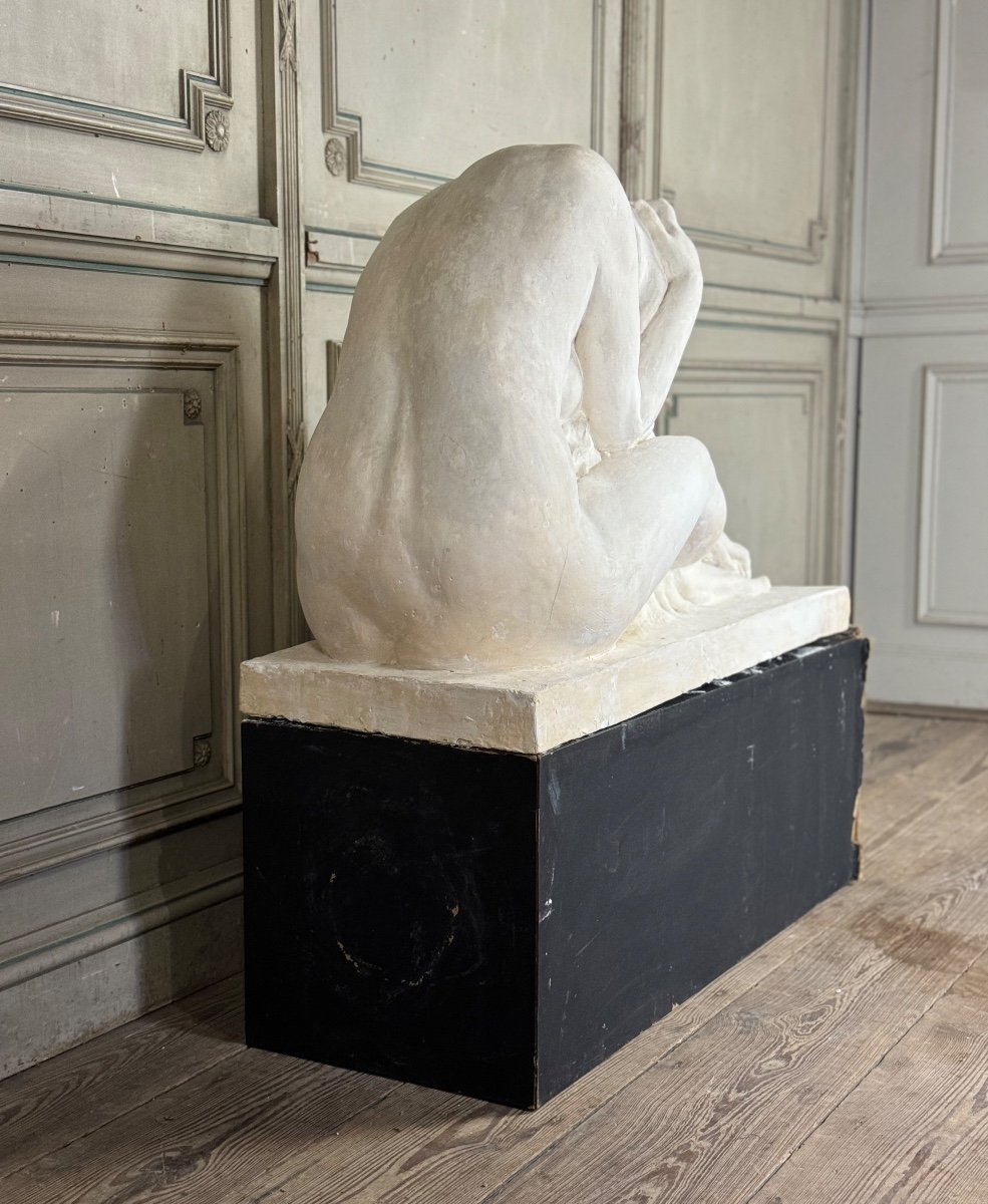 Large studio plaster, young naked woman, unidentified signature on the base