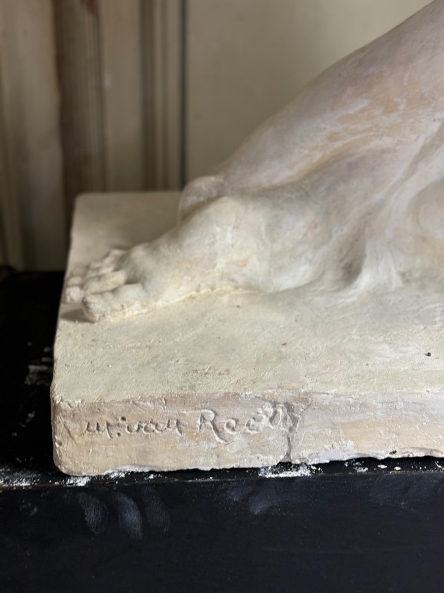 Large studio plaster, young naked woman, unidentified signature on the base