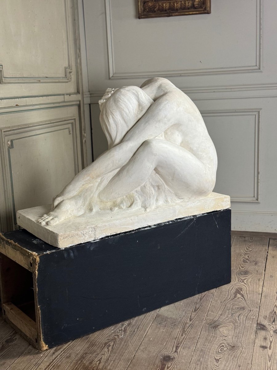 Large studio plaster, young naked woman, unidentified signature on the base