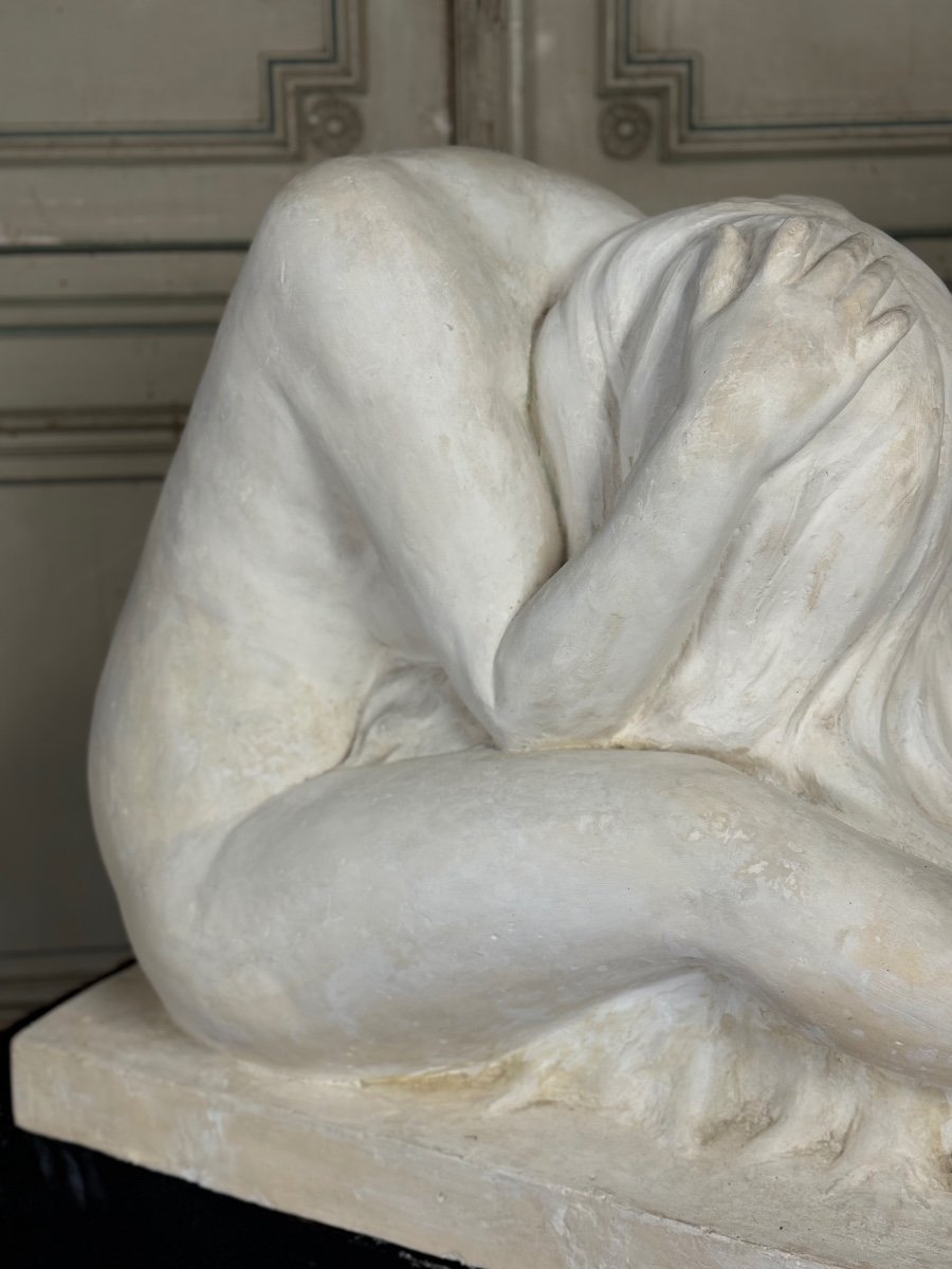 Large studio plaster, young naked woman, unidentified signature on the base