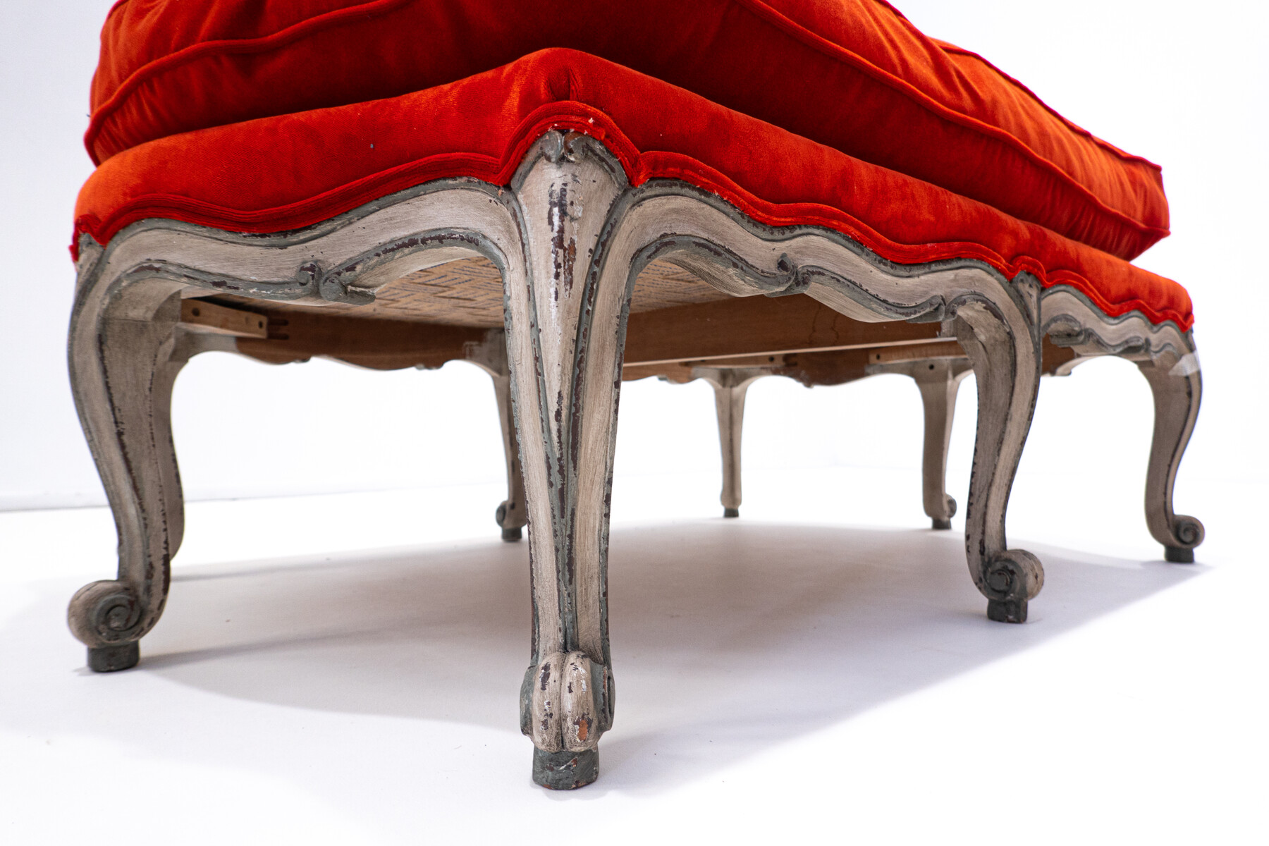 Louis XV Style Bench, Red Velvet, Belgium