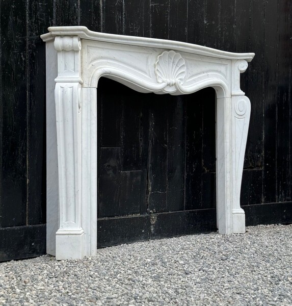 Louis XV Style Fireplace In White Carrara Marble, Circa 1980