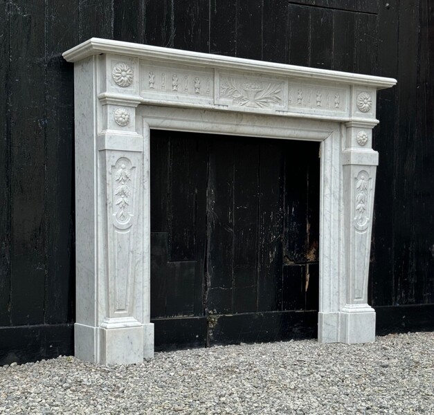 Louis XVI Style Fireplace In White Carrara Marble Circa 1880