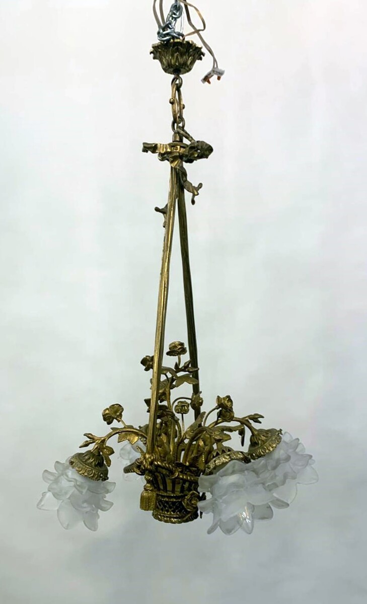 Louis XVI style gilded bronze basket chandelier - 4 light arms