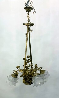 Louis XVI style gilded bronze basket chandelier - 4 light arms