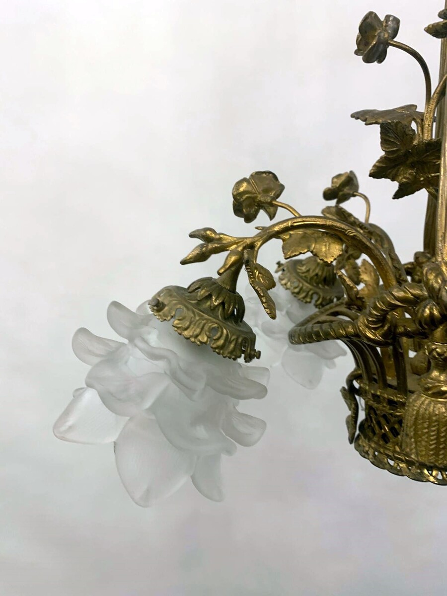 Louis XVI style gilded bronze basket chandelier - 4 light arms