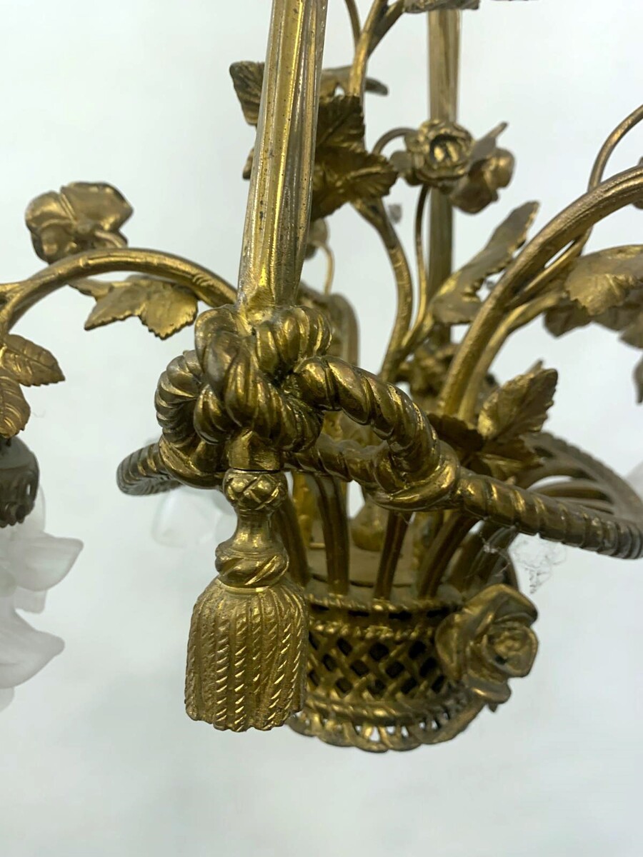 Louis XVI style gilded bronze basket chandelier - 4 light arms