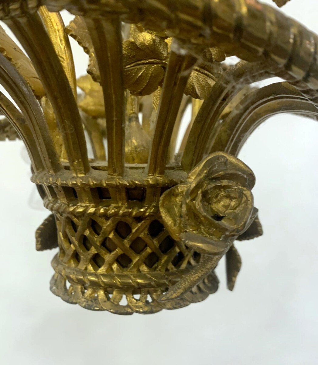 Louis XVI style gilded bronze basket chandelier - 4 light arms