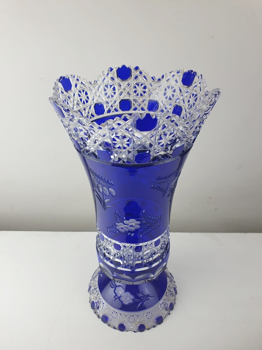 Meissen, rare blue-lined cut crystal vase