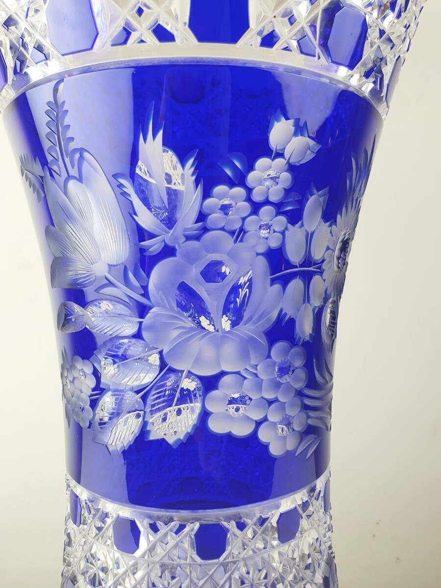 Meissen, rare blue-lined cut crystal vase