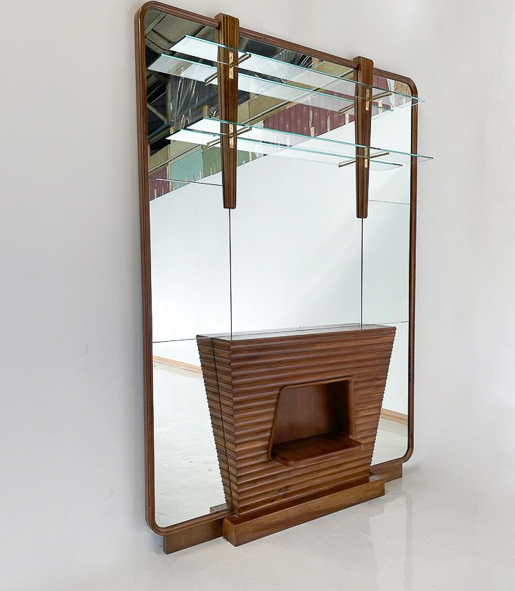 Mid-Century Mirror Console, Walnut, Italy, 1940s