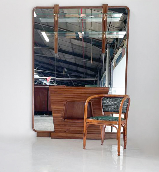 Mid-Century Mirror Console, Walnut, Italy, 1940s