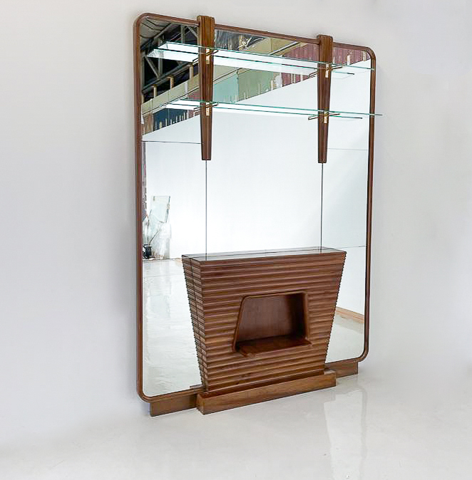 Mid-Century Mirror Console, Walnut, Italy, 1940s