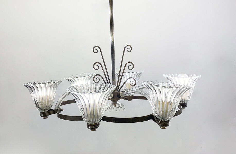 Mid-Century Modern Chandelier, Murano, Barovier Style, 1950s