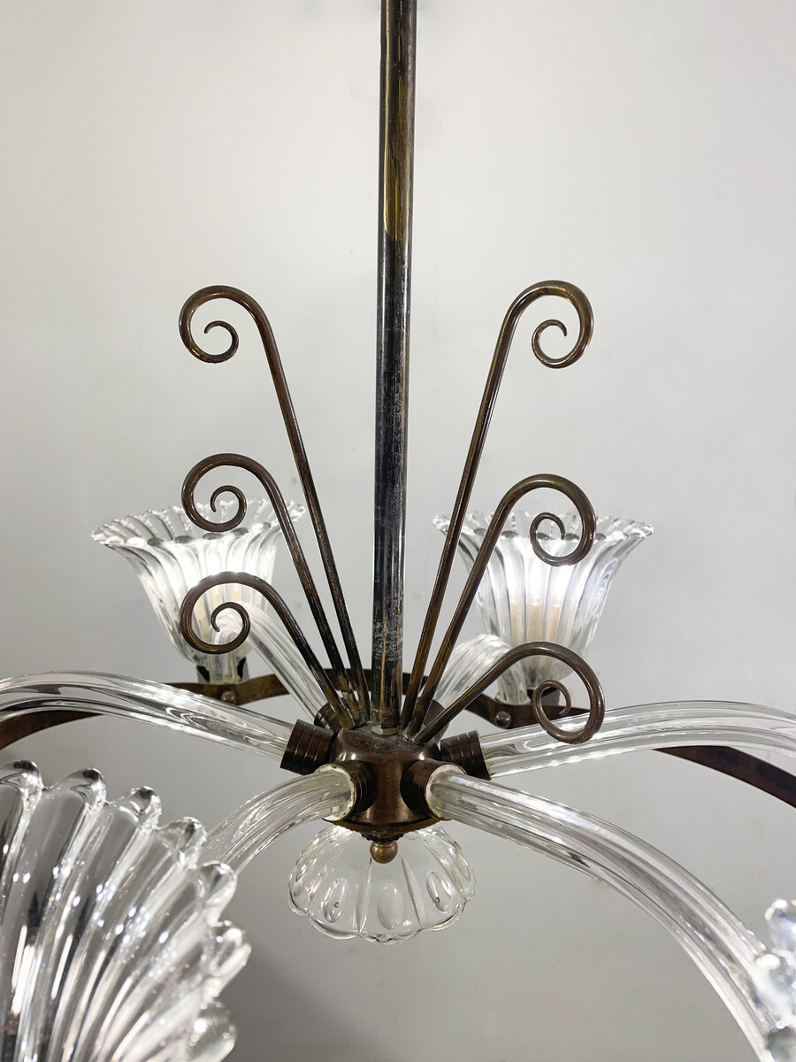 Mid-Century Modern Chandelier, Murano, Barovier Style, 1950s