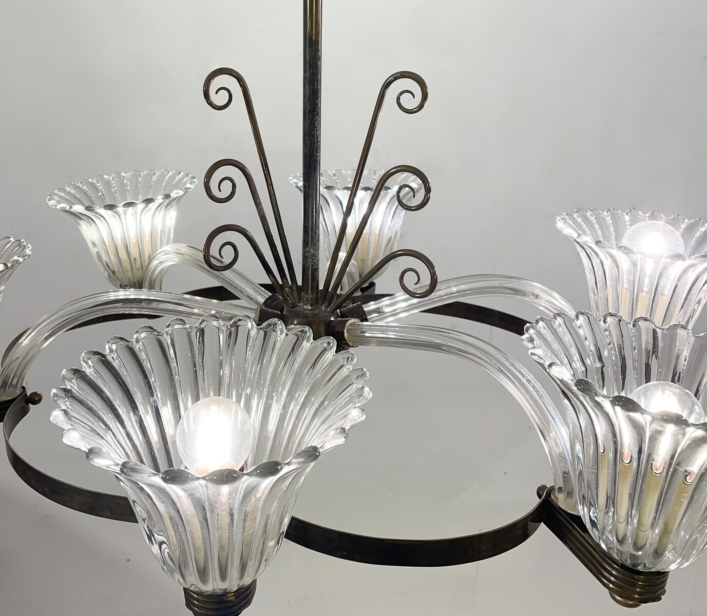 Mid-Century Modern Chandelier, Murano, Barovier Style, 1950s