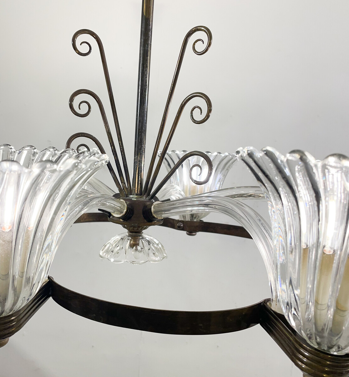 Mid-Century Modern Chandelier, Murano, Barovier Style, 1950s