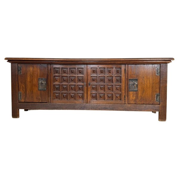 Mid-Century Sideboard in the style of Guillerme et Chambron, Solid Oak from the French Alps, 1950s