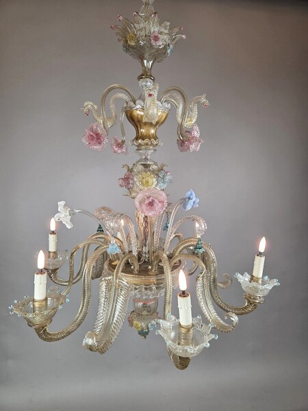Multicolored Murano chandelier, late 19th–early 20th century (a few chips)