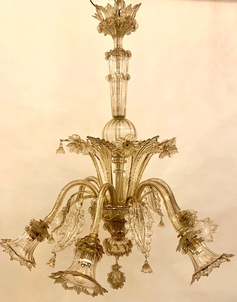 Murano glass chandelier with 6 lights - smoked yellow