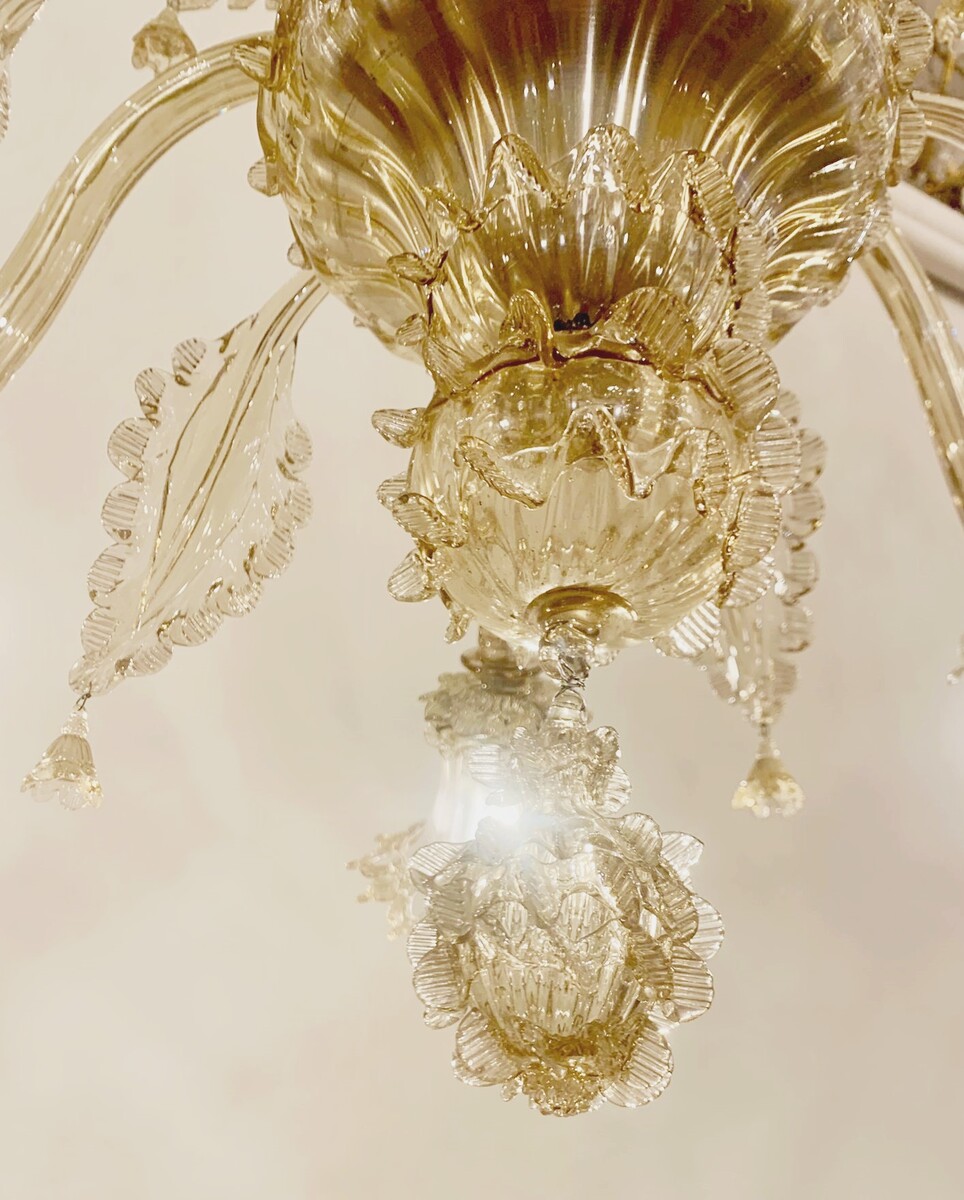 Murano glass chandelier with 6 lights - smoked yellow