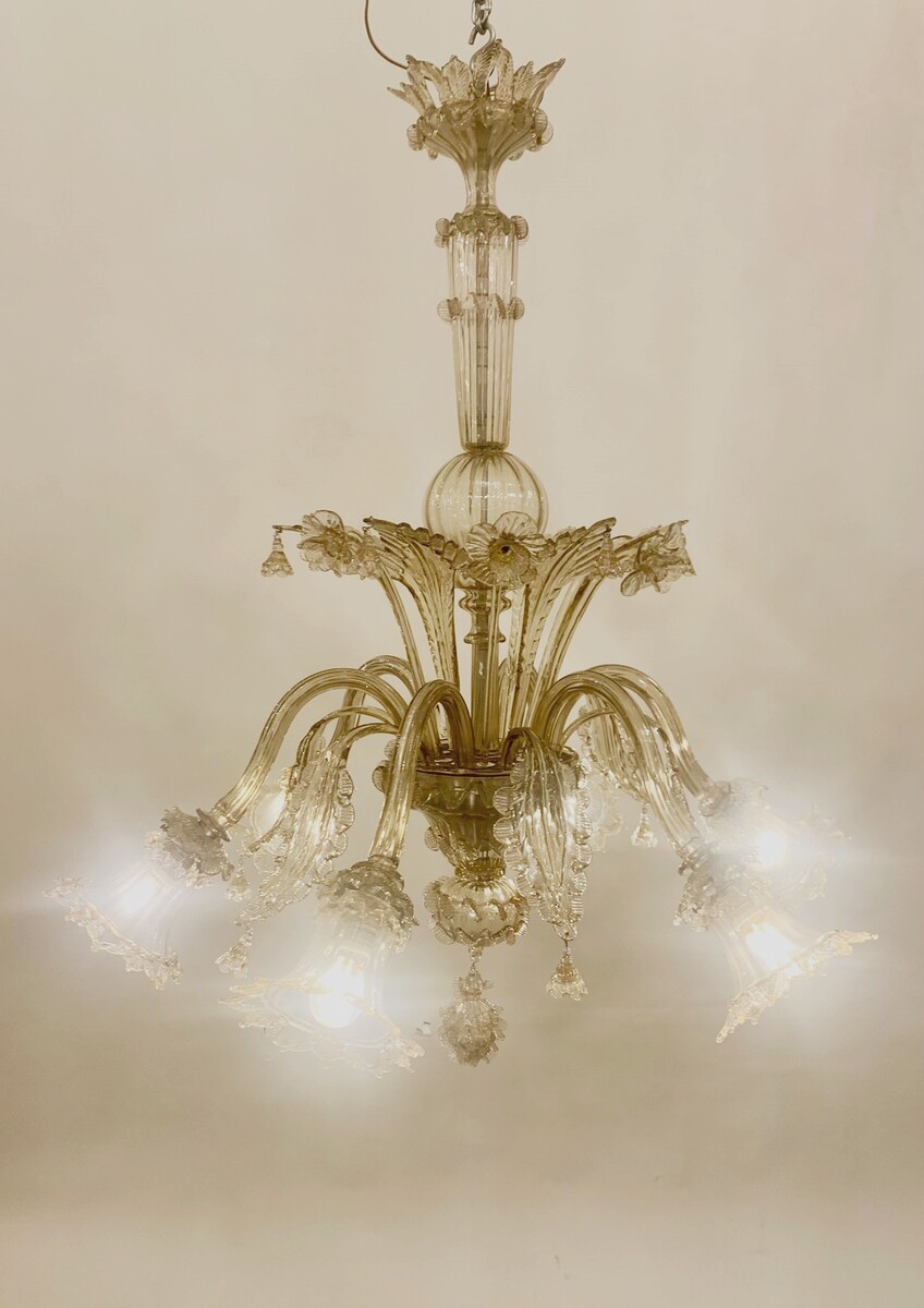 Murano glass chandelier with 6 lights - smoked yellow