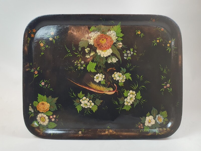 Napoleon III period painted sheet metal tray with floral decoration