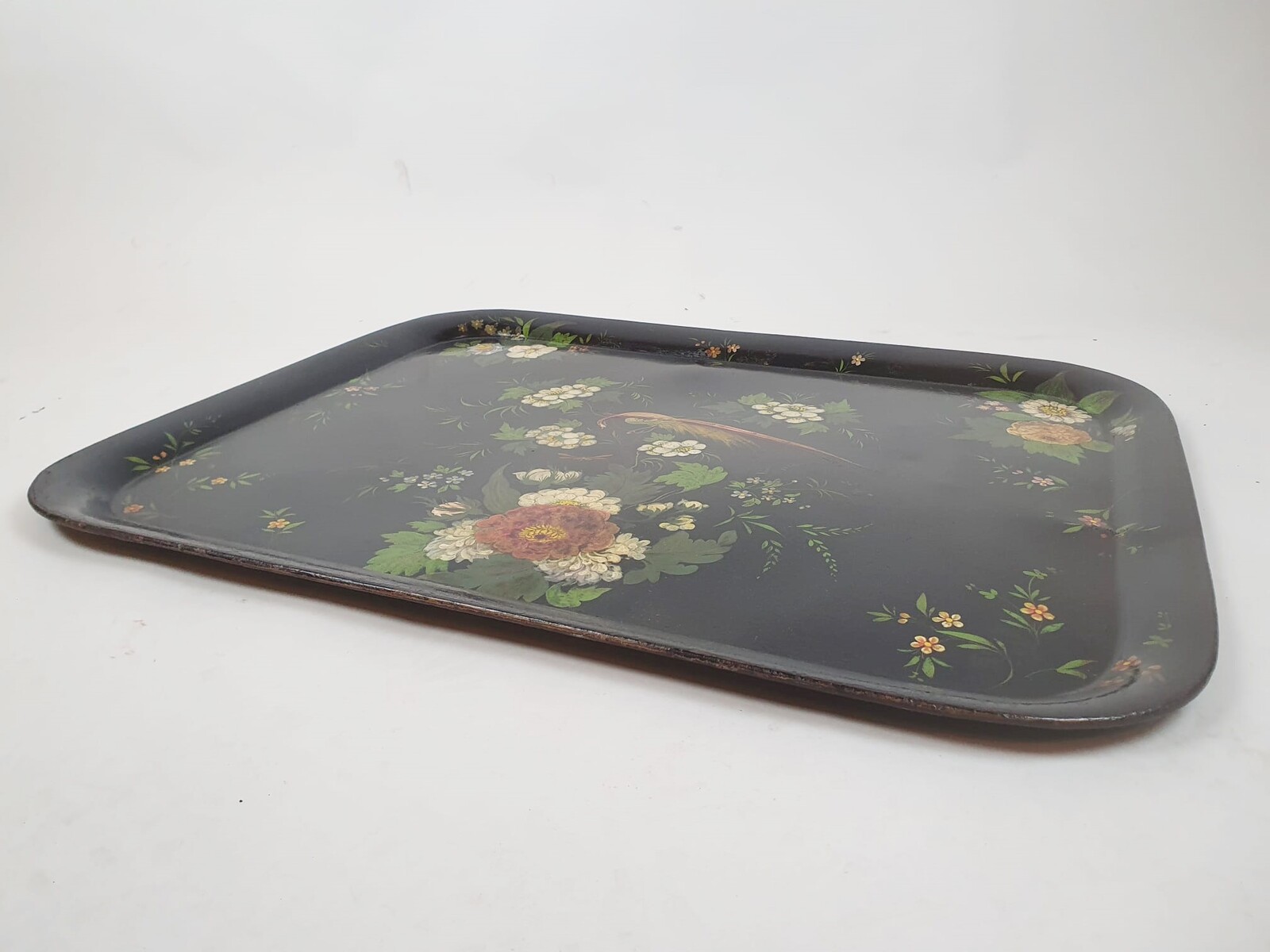 Napoleon III period painted sheet metal tray with floral decoration