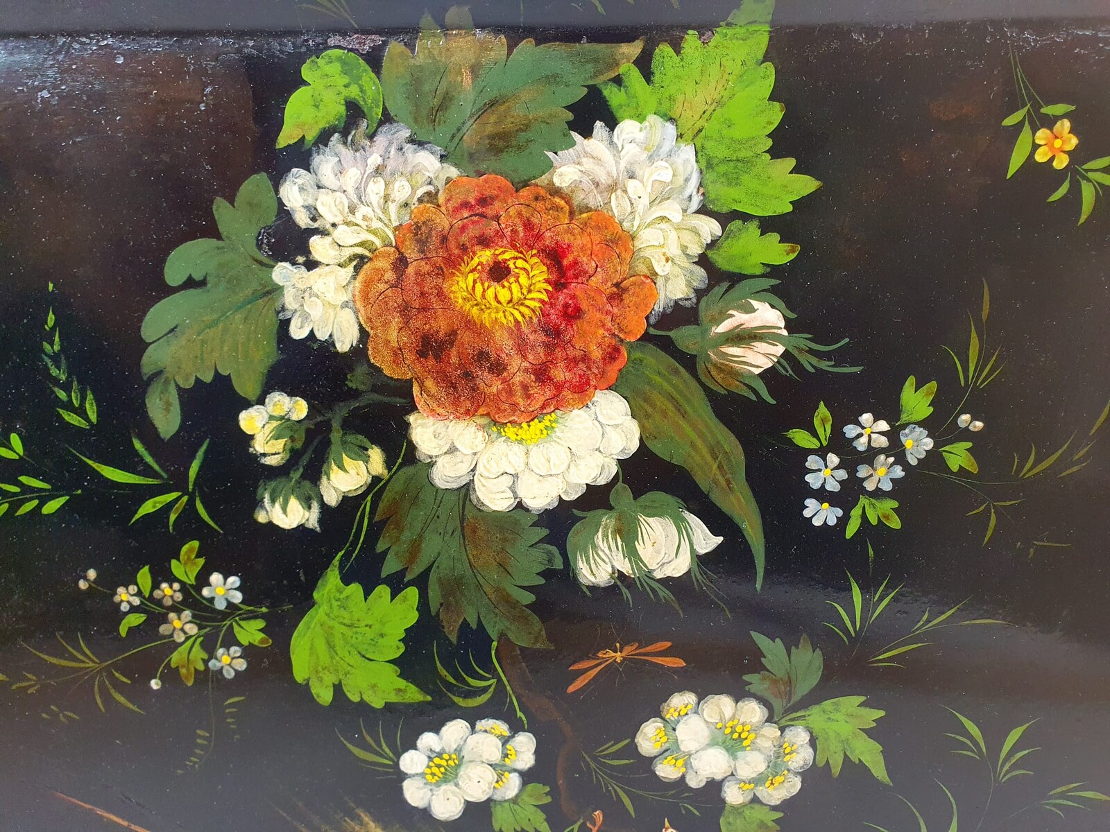 Napoleon III period painted sheet metal tray with floral decoration