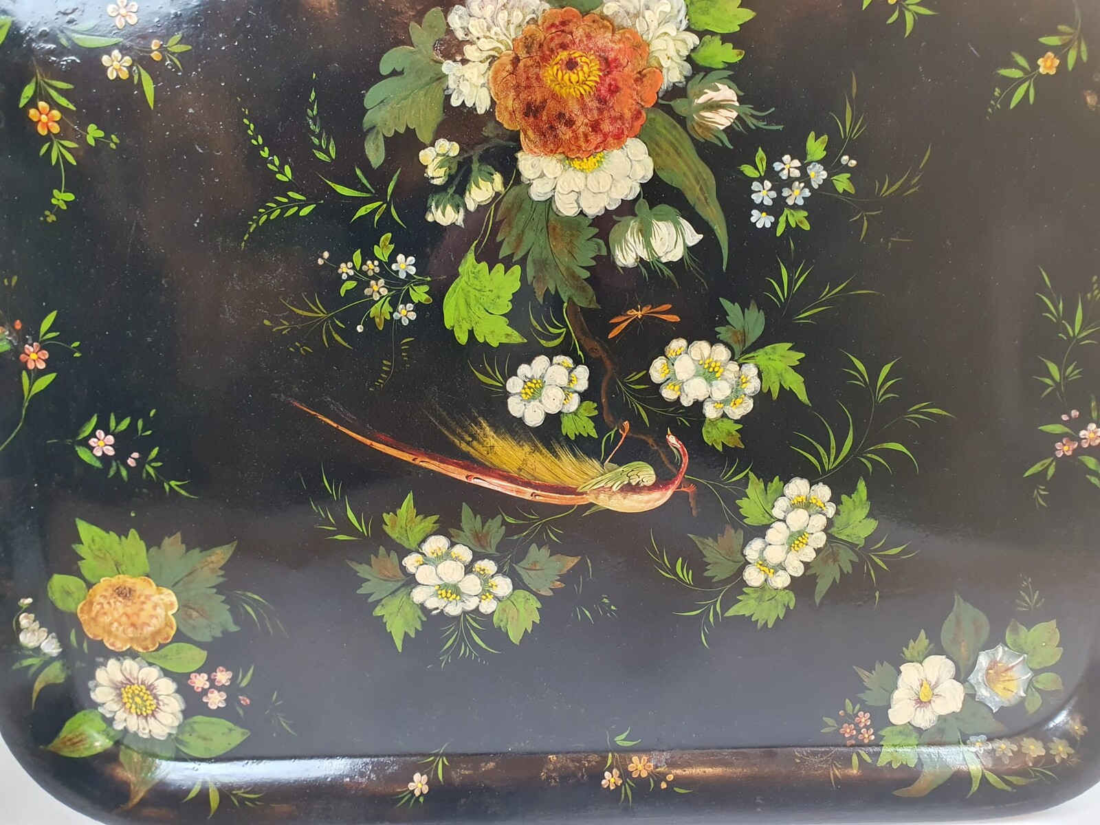 Napoleon III period painted sheet metal tray with floral decoration