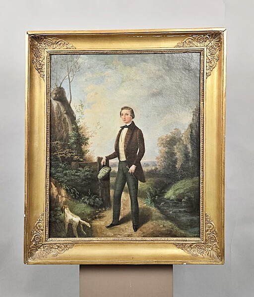 Oil on canvas, “Portrait of a Dapper Gentleman in the Countryside,” Antoine Dury, 1852