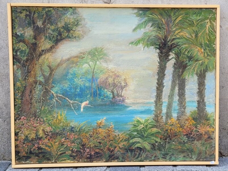 Oil on canvas signed Münch - exotic landscape