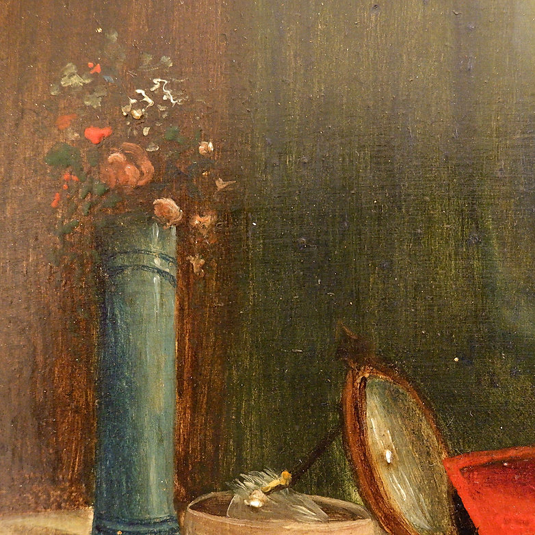 Oil on panel representing an elegant woman at her toilette - early 20th century - signed Primer ​​​​​​​