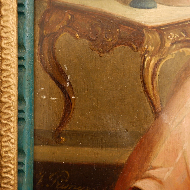 Oil on panel representing an elegant woman at her toilette - early 20th century - signed Primer ​​​​​​​