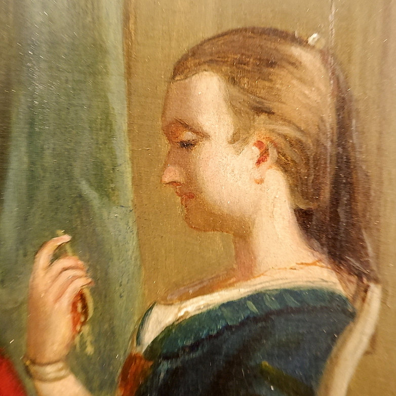 Oil on panel representing an elegant woman at her toilette - early 20th century - signed Primer ​​​​​​​