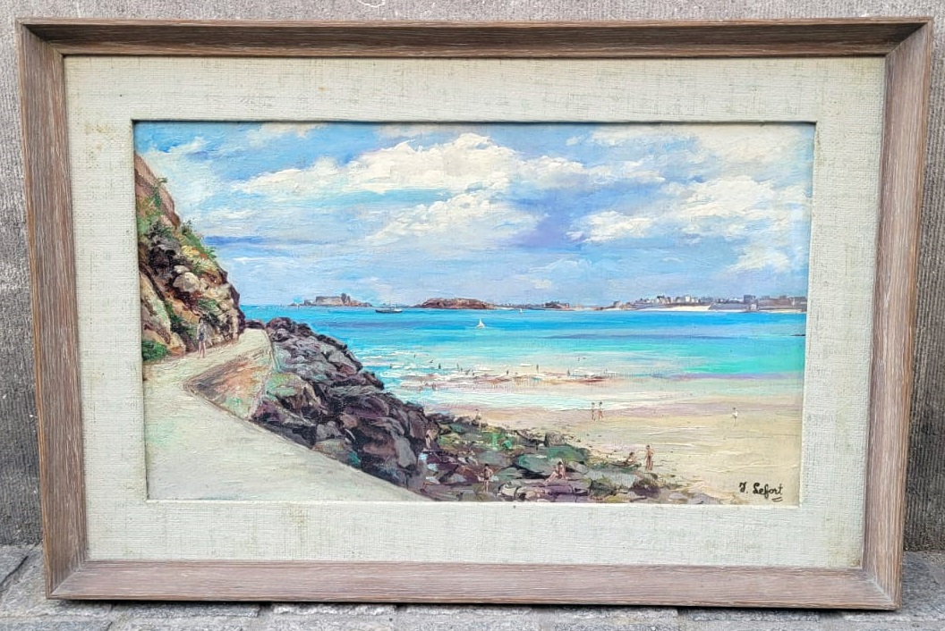 Oil on panel - seaside signed Lefort dimensions excluding frame: 66.5 X 44.5 cm