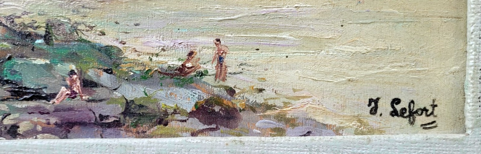 Oil on panel - seaside signed Lefort dimensions excluding frame: 66.5 X 44.5 cm