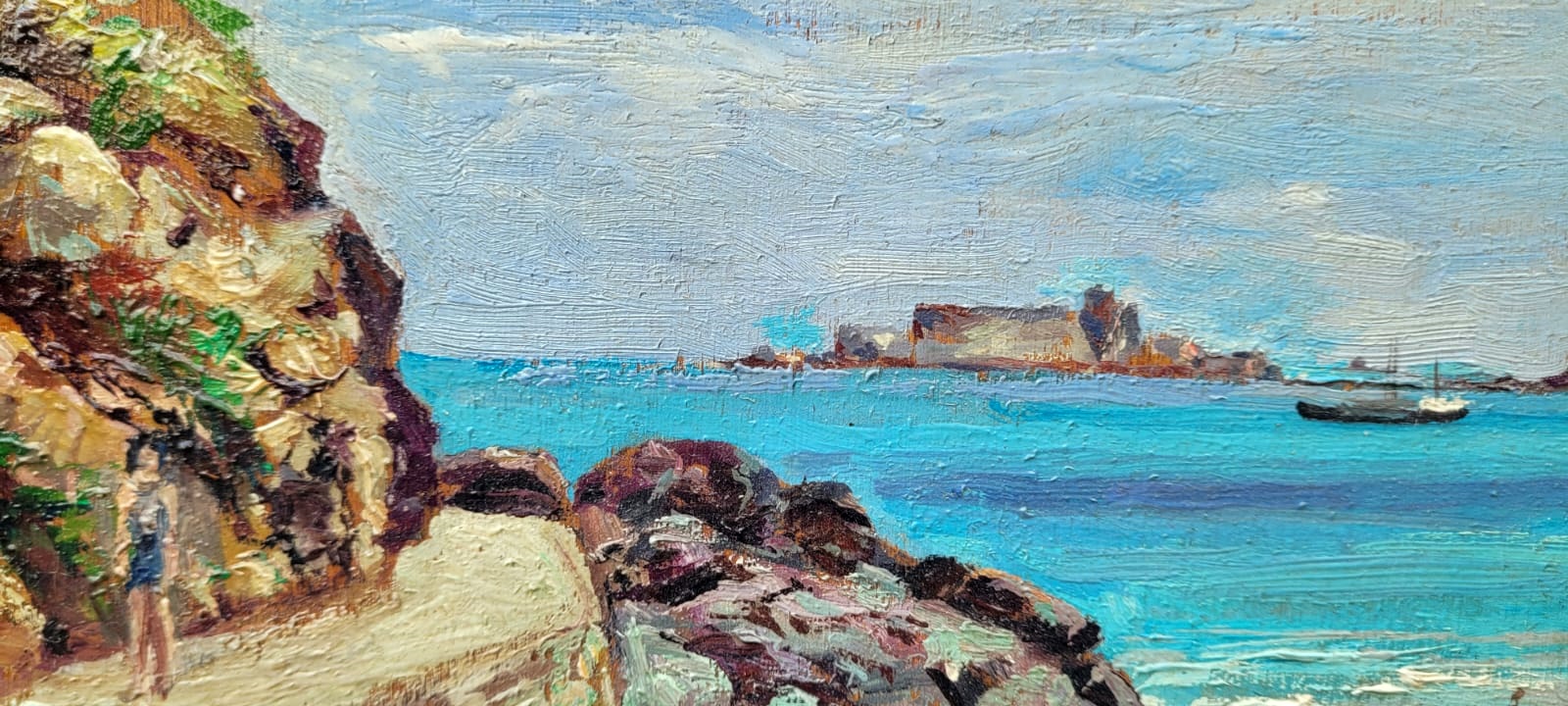 Oil on panel - seaside signed Lefort dimensions excluding frame: 66.5 X 44.5 cm