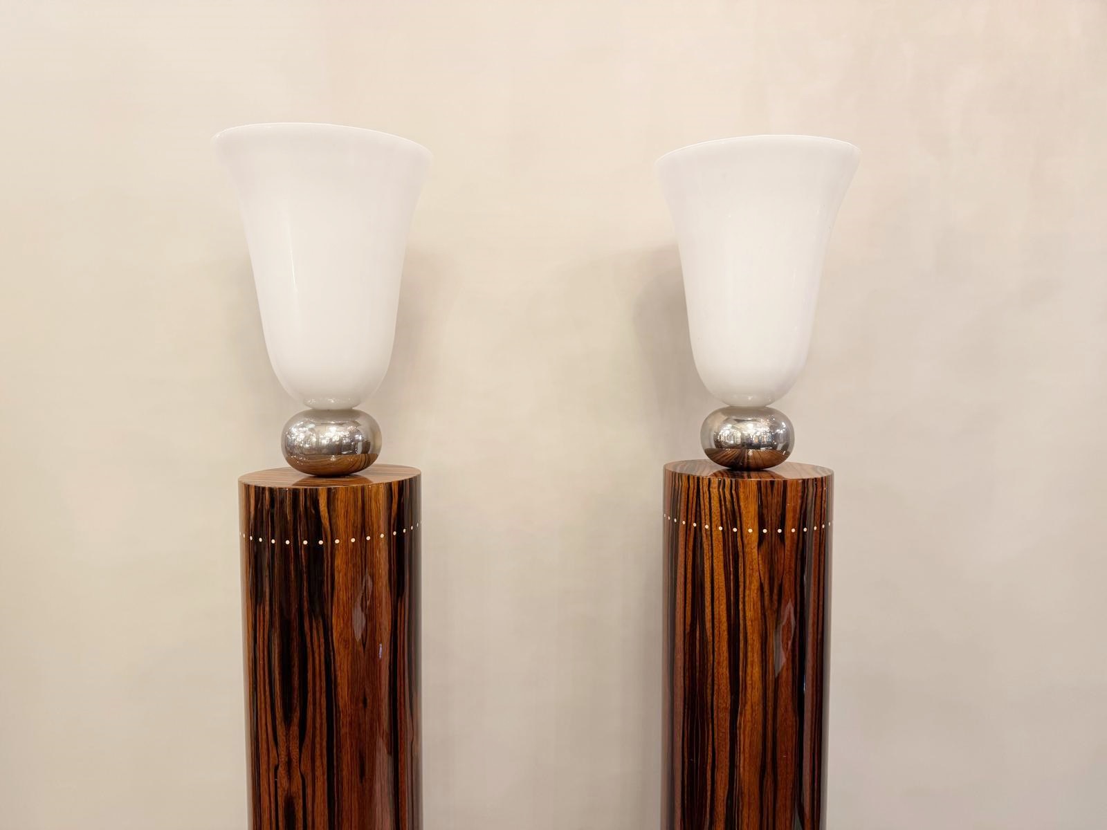 Pair Of Art Deco Style Floor Lamps In Macassar Ebony. 