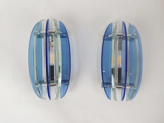 Pair of blue and transparent glass wall lights. VECA brand - Italy circa 1960.