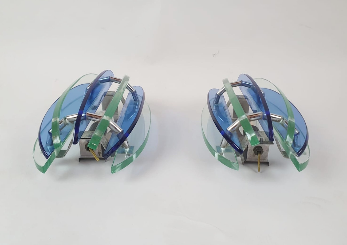 Pair of blue and transparent glass wall lights. VECA brand - Italy circa 1960.