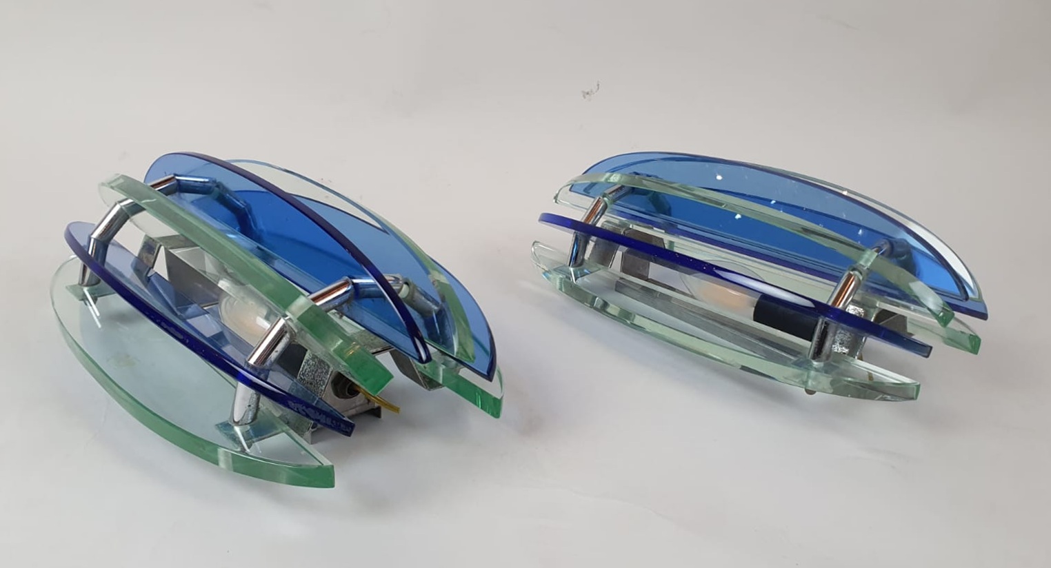 Pair of blue and transparent glass wall lights. VECA brand - Italy circa 1960.