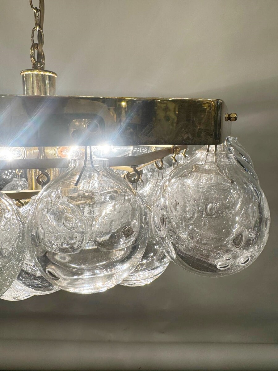 Pair Of Chandeliers, Glass Balls And Brass, Circa 1980 